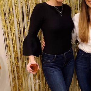 Black Fitted Top with Detailed Sleeves